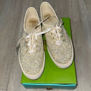 Keds by Kate Spade: Gently Used - White Glitter Platform Sneaker with Box Size 8